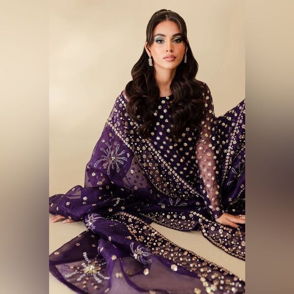 NUREH PAKISTANI DESIGNER FARSHI TINY TWINKLES WILD BEAUTY DRESS 3 PIECE - Picture 11 of 16